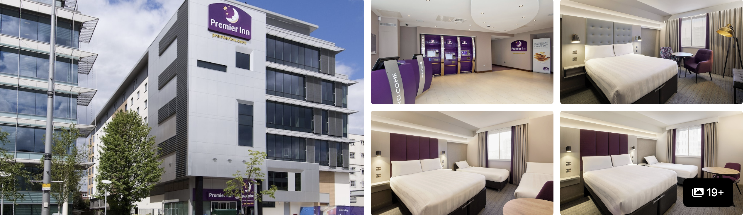 Photos of Holiday Inn Express London Ealing: blue-accent reception, guest room, lounge and shopfront entrance
