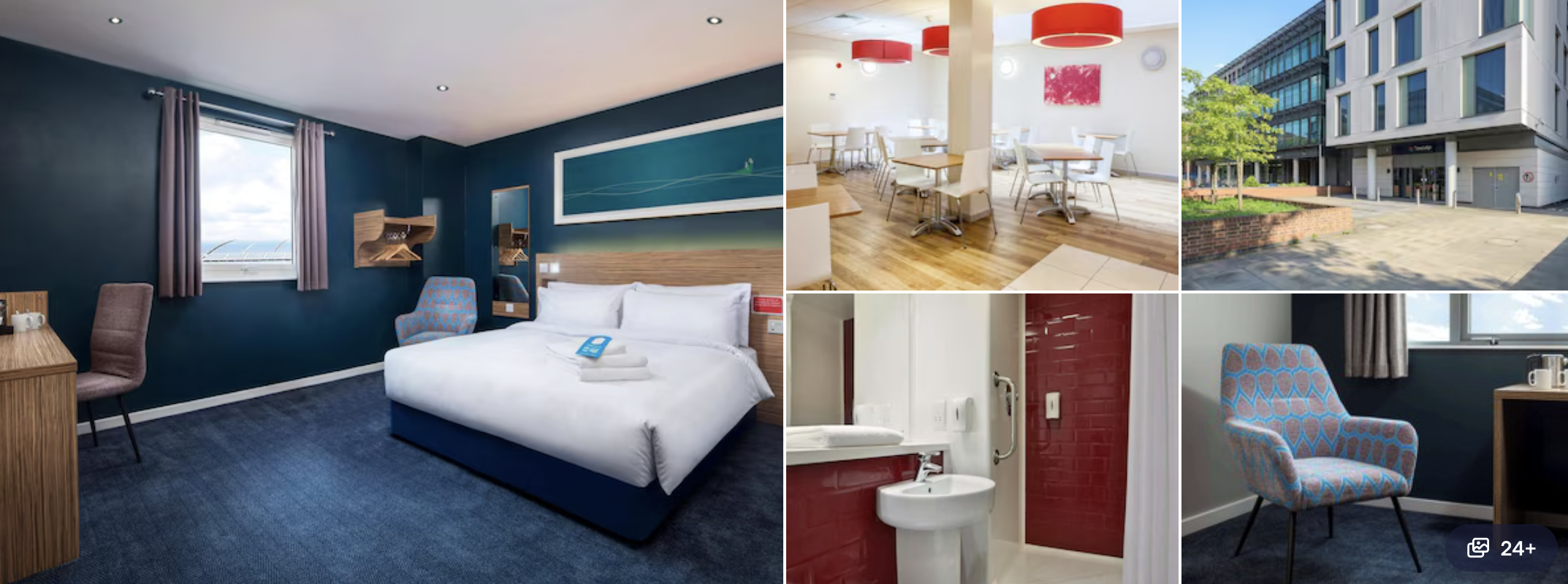 Photos of Ibis Styles London Ealing: red-lit Studio Bar, dining area and guest rooms with green accents
