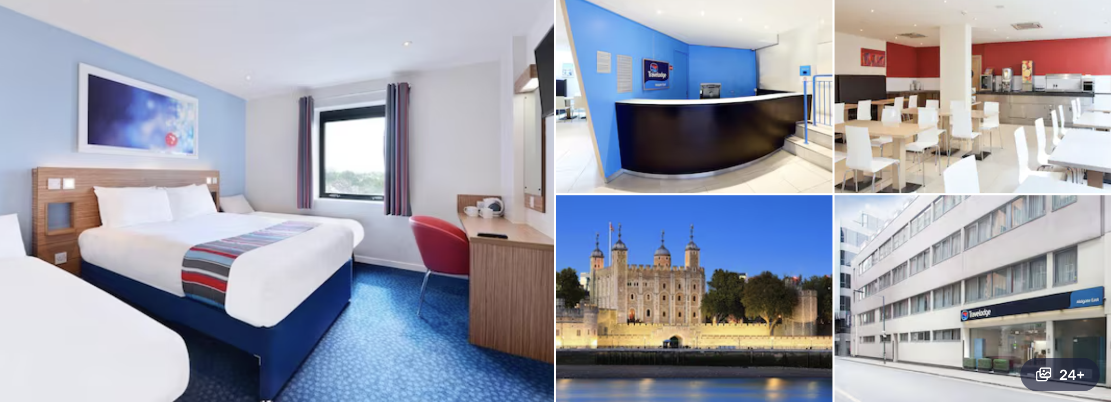 Photos of Ibis Budget London Whitechapel: breakfast buffet, blue exterior, garden path and compact guest rooms