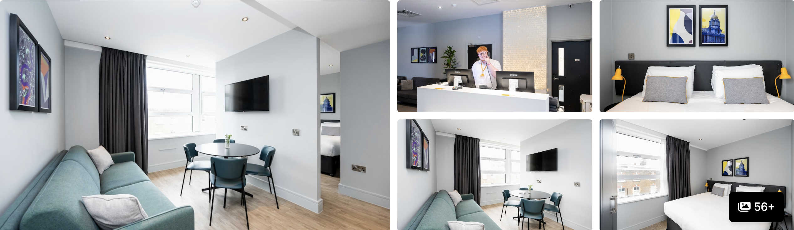Photos of Point A Hotel London Canary Wharf: brick facade with shopfront, bar dining area, reception and guest room
