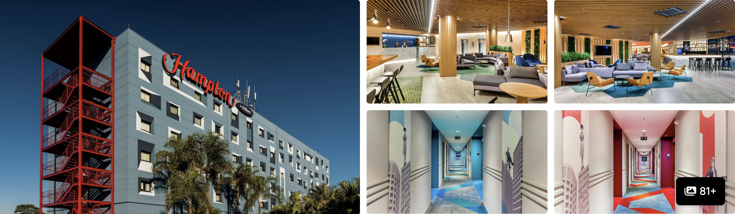 Pullman Sao Paulo Guarulhos Airport: tower exterior with palms, chandelier atrium and rooms with double and twin beds