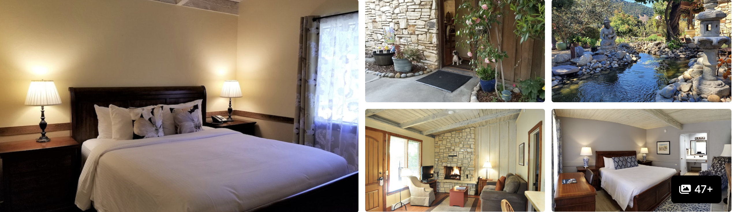 Photos of Carmel-by-the-Sea, California: bright guest room, garden courtyard, lounge and cottage interiors