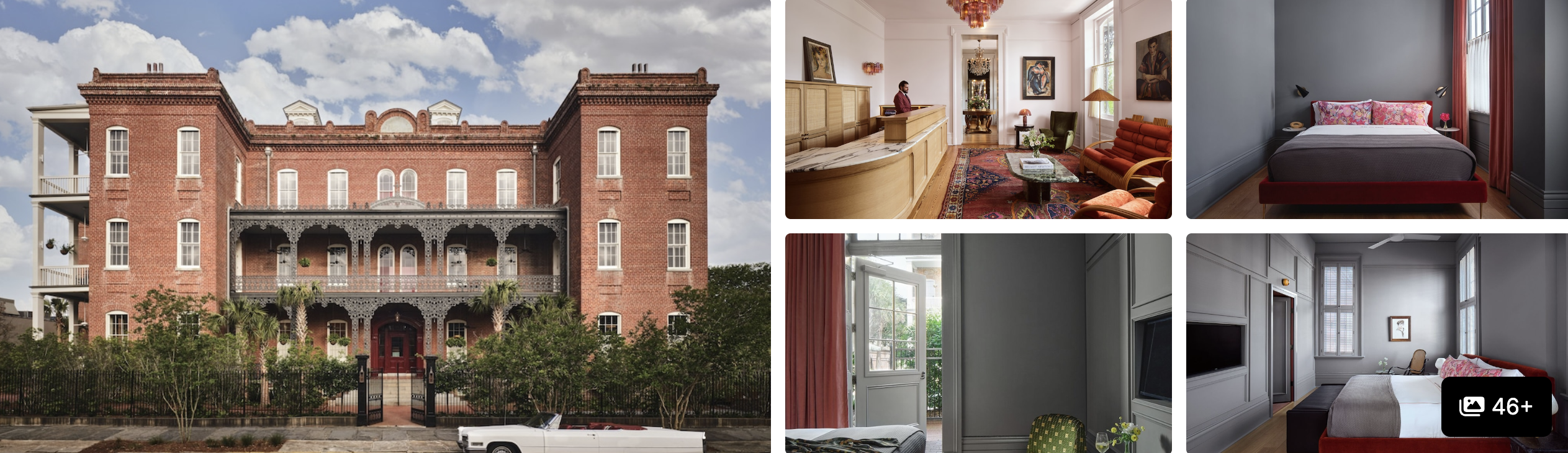 Photos of Best Western Plus St Charles Inn, New Orleans: red brick galleried building, suite living areas and gray guest room
