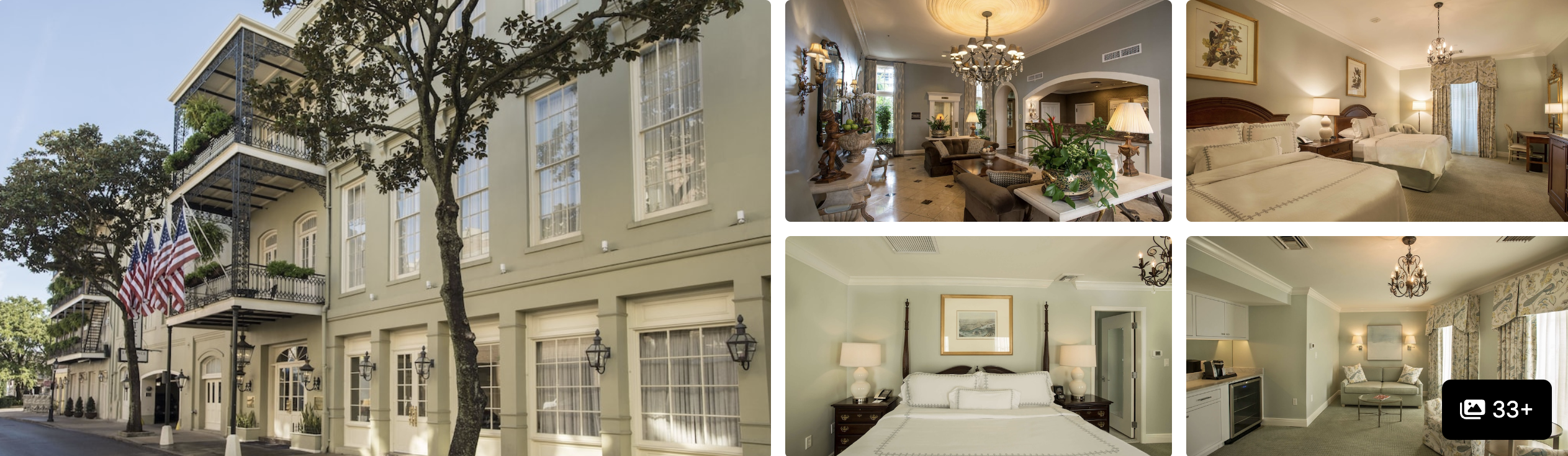 Photos of The Jung Hotel and Residences, New Orleans: balconied street facade, chandeliered lounges and guest rooms