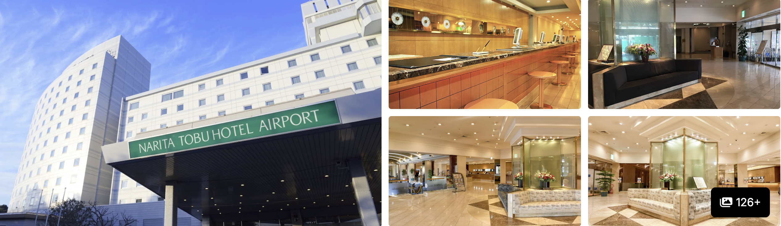 Hotel Nikko Narita: JAL-branded exterior, dining buffet, lobby lounge and reception desks