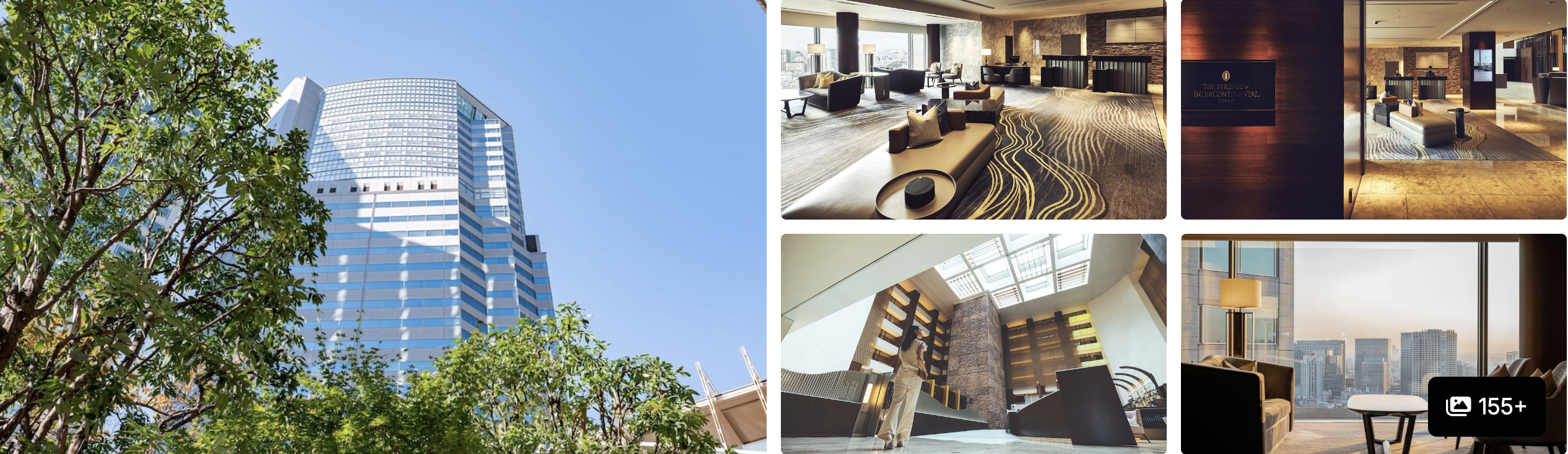 Shinagawa Prince Hotel: illuminated towers at night, atrium lounge, dining bar and meeting area