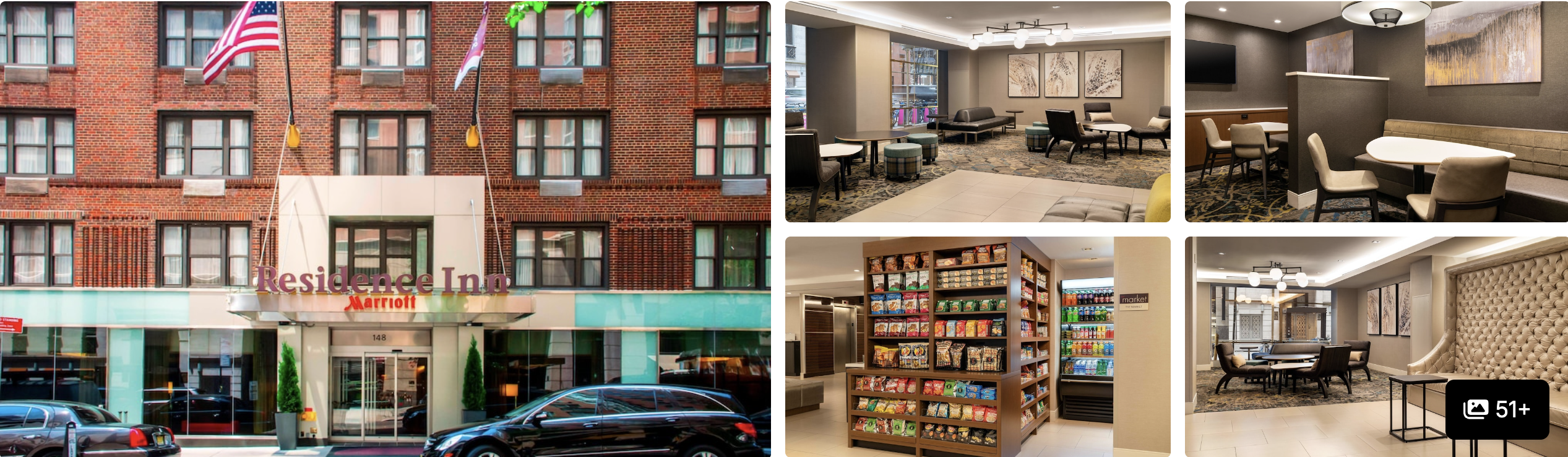 Photos of Residence Inn by Marriott New York Manhattan Midtown East: red-brick exterior, breakfast dining room and snack market