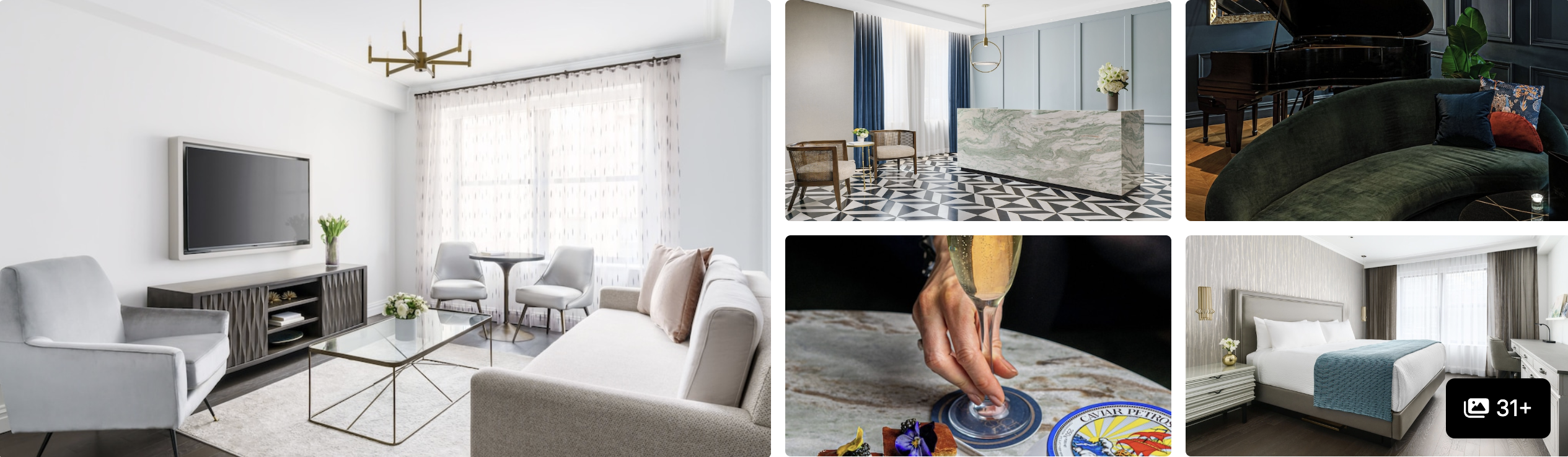 Photos of The Wallace Hotel, New York: bright living room, marble lobby, velvet lounge and tidy bedroom