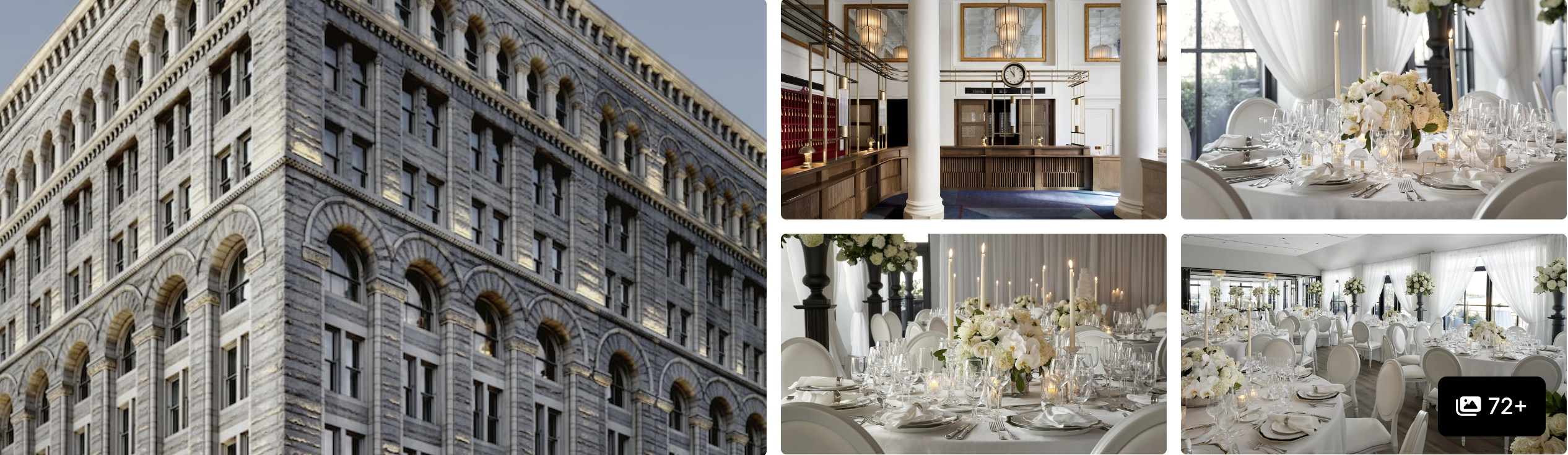 Photos of Riggs Washington DC: ornate stone exterior and grand event spaces set for dining