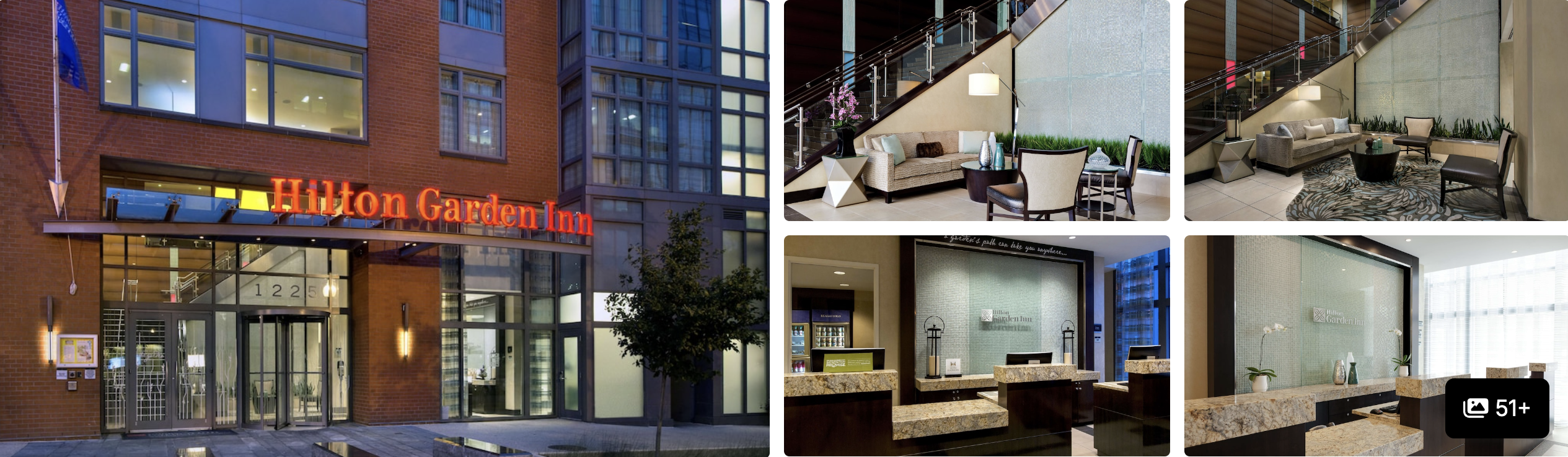 Photos of Hilton Garden Inn Washington DC U.S. Capitol: lit entrance, terrace seating and reception desk