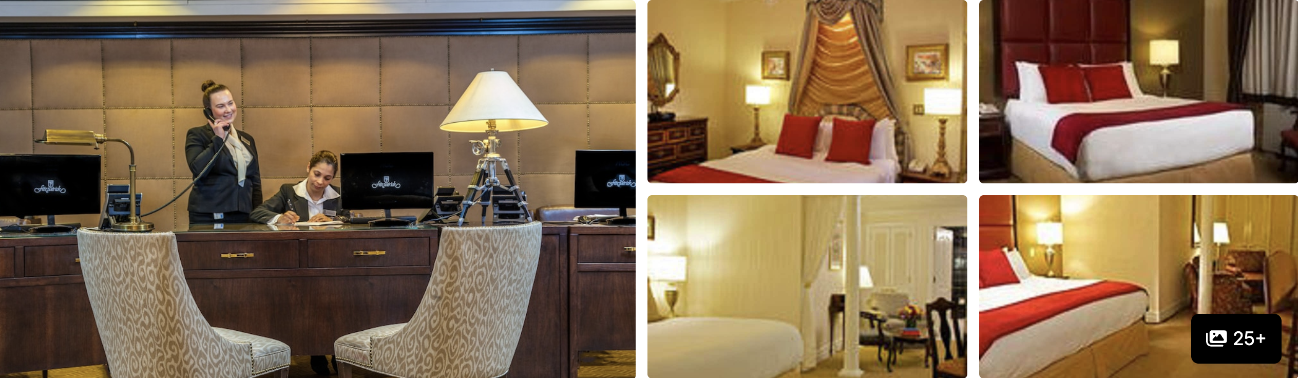 Photos of Fitzpatrick Grand Central, New York: front desk with staff and classic guest rooms with red accents