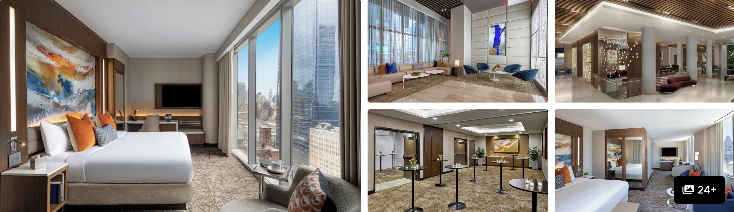 Photos of Courtyard by Marriott Manhattan Midtown East: guest room with city-view windows, lobby and event space