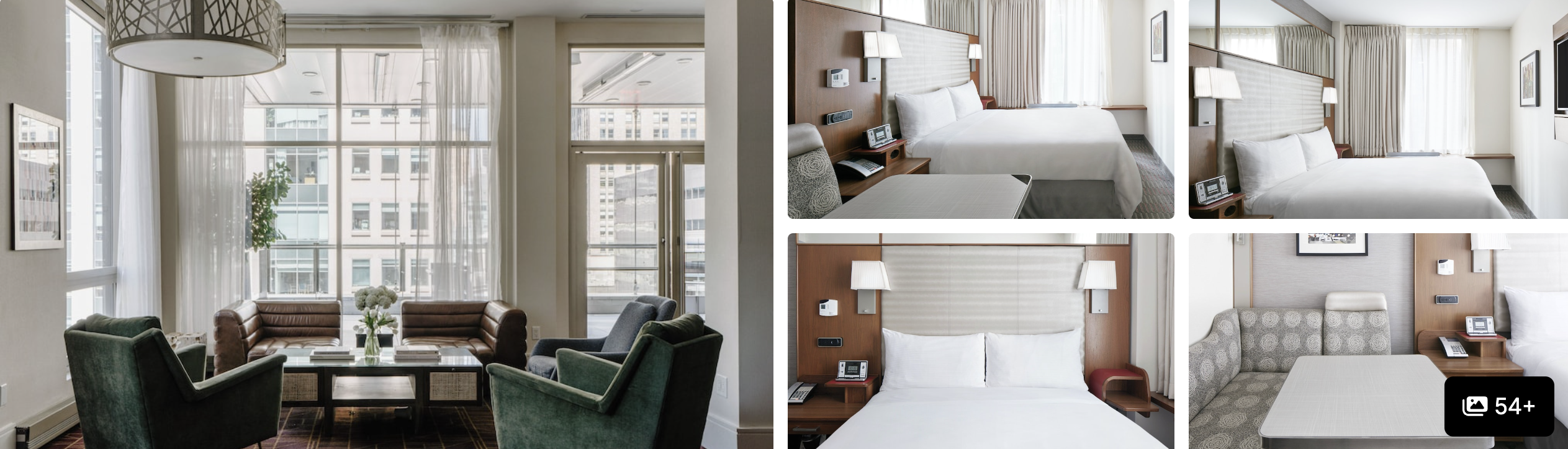 Photos of Club Quarters Hotel Grand Central, New York: guest rooms with white bedding and a window lounge seating area