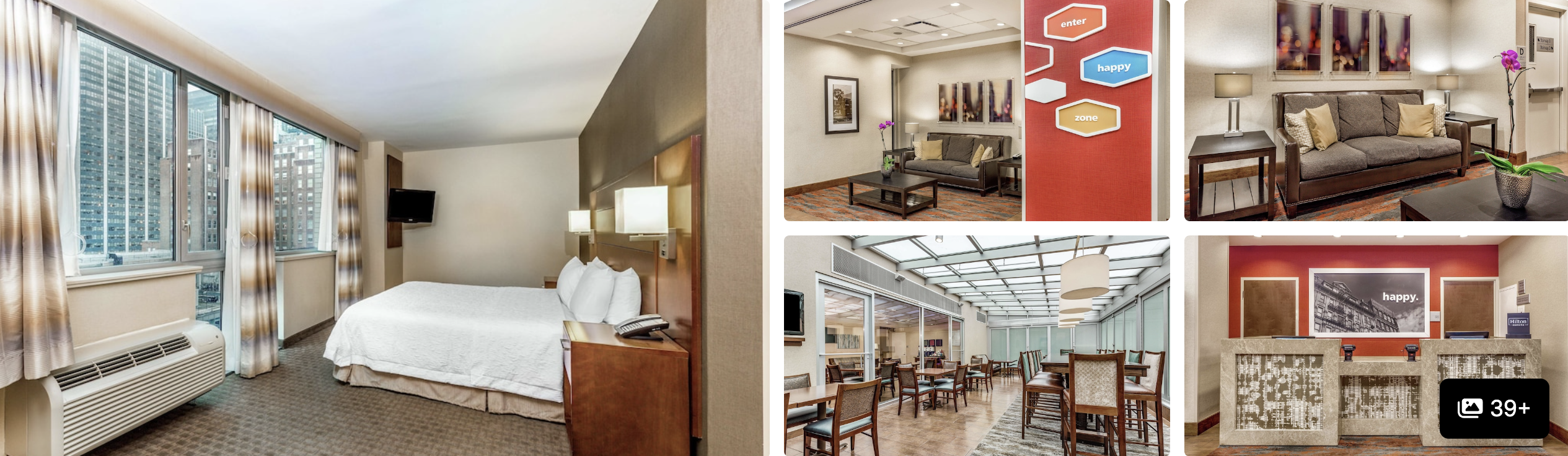 Photos of Hampton Inn Manhattan Grand Central: guest room with city view, lobby lounge and breakfast seating