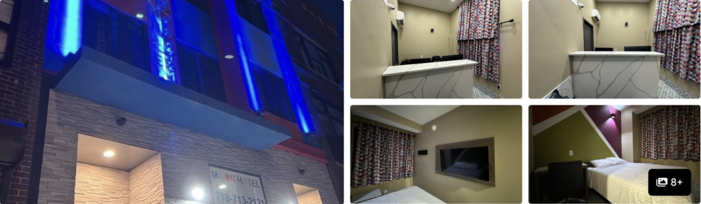 Photos of LaGuardia Plaza Hotel: marble lobby, guest rooms, outdoor patio and lounge seating