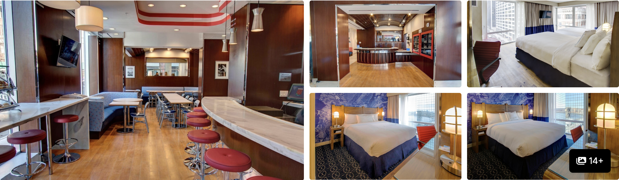 Photos of Edge Hotel New York: brick building facade, lobby with art, reception desk and guest rooms