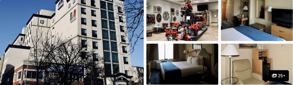 Photos of Astoria Inn LaGuardia Hotel: white building exterior on a city street and twin guest rooms