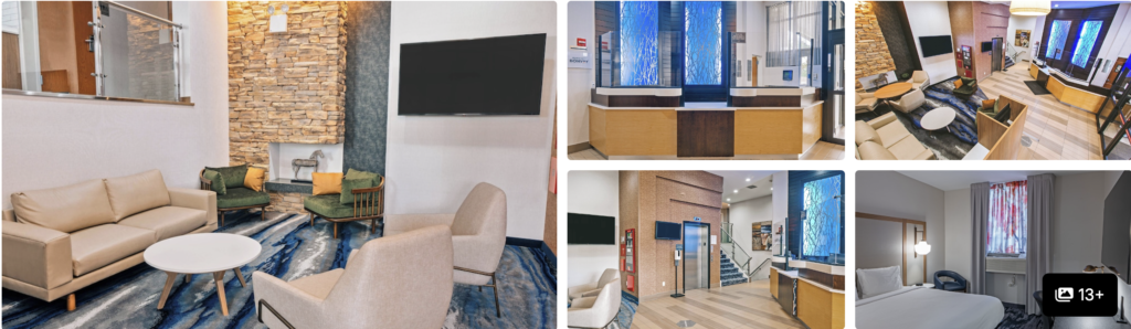 Photos of Marco LaGuardia Hotel by Lexington: brick high-rise exterior, lobby seating and guest rooms