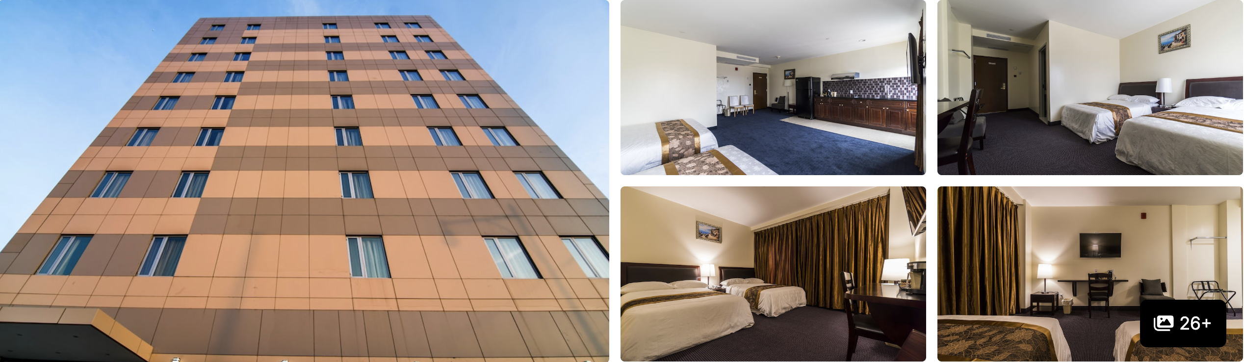 Photos of Holiday Inn Express Kennedy Airport: guest bedroom, breakfast bar, lounge and reception desk