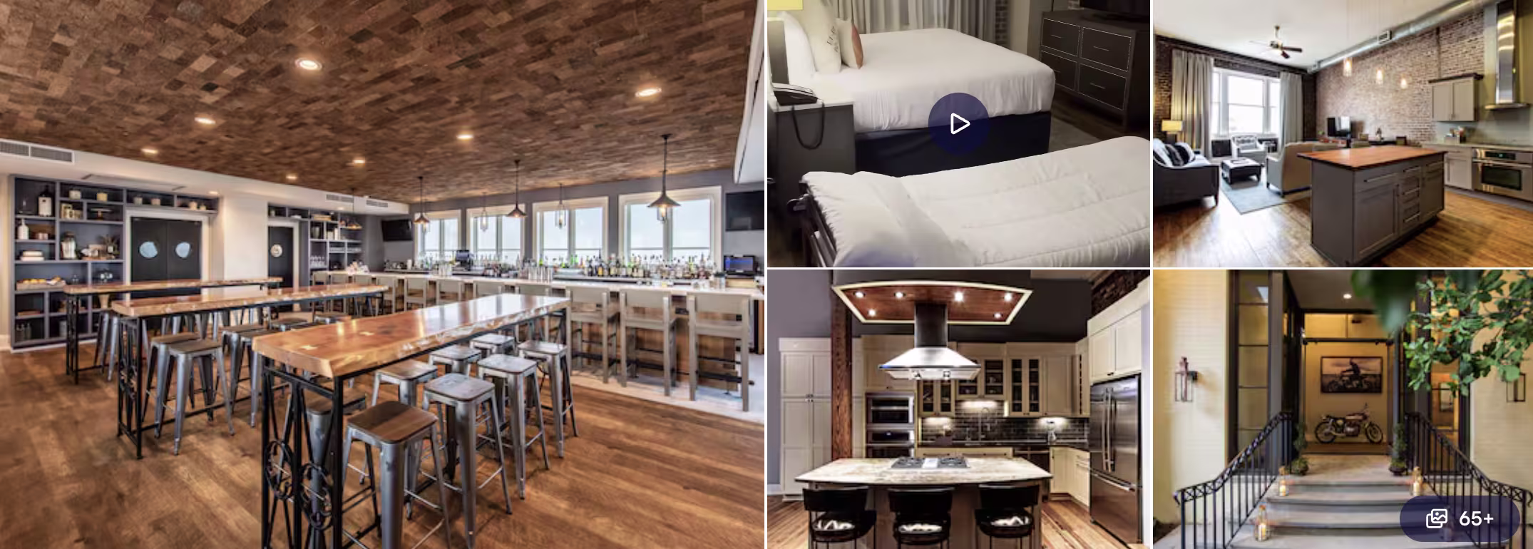 Photos of Planters Inn, Charleston: long communal bar table, guest room, modern kitchen and stone staircase