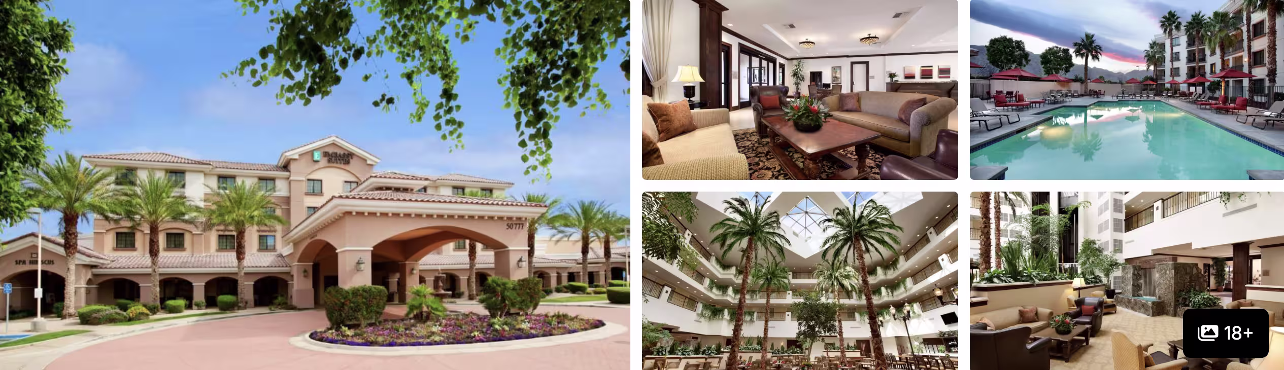 Photos of JW Marriott Desert Springs Resort, Indio: palm-shaded exterior, lobby seating and outdoor pool