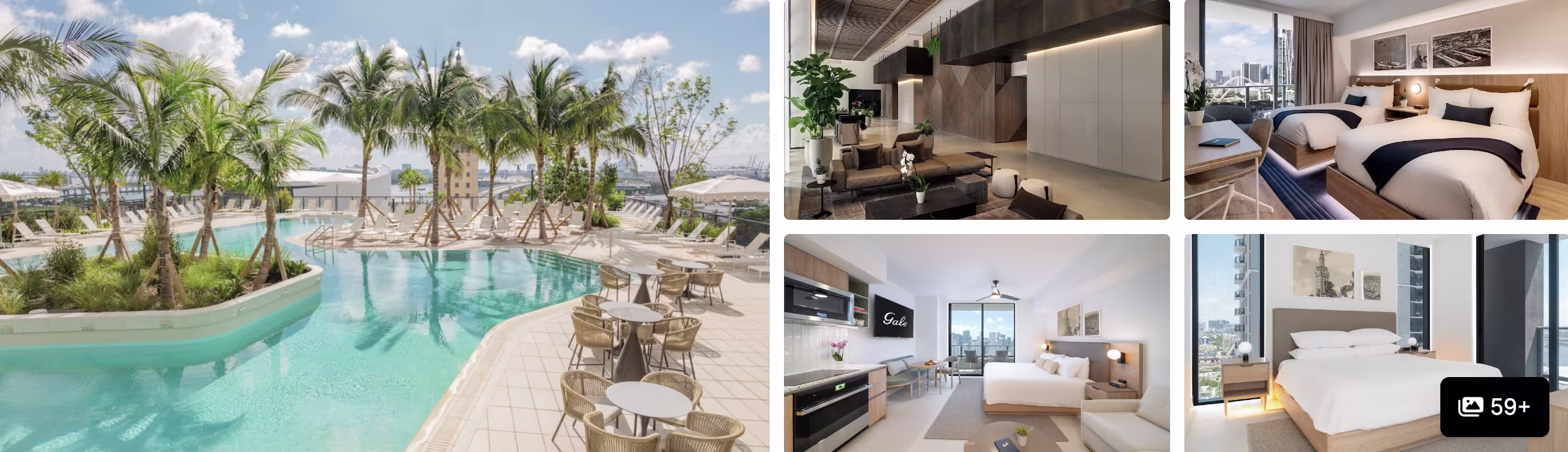 Photos of 1 Hotel South Beach, Miami: oceanfront infinity pool with loungers, spa interior and plant-filled lobby