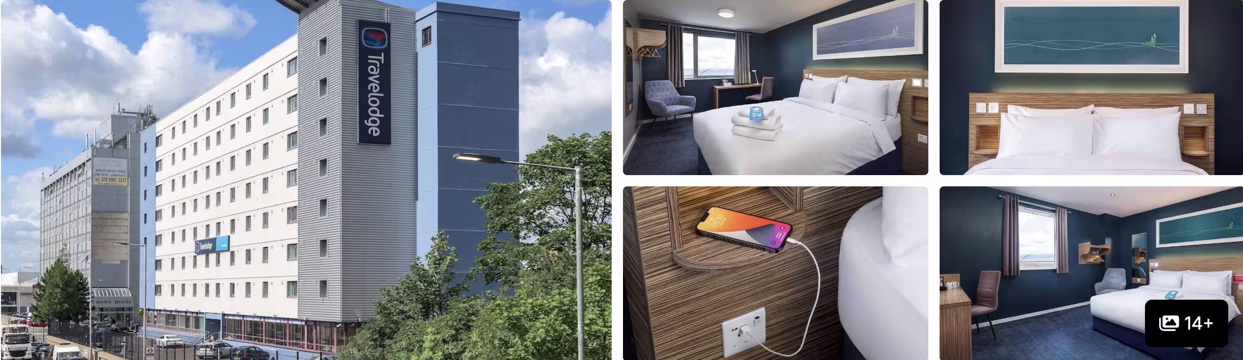 Photos of ibis London Wembley: hotel exterior and navy-toned guest rooms with beds