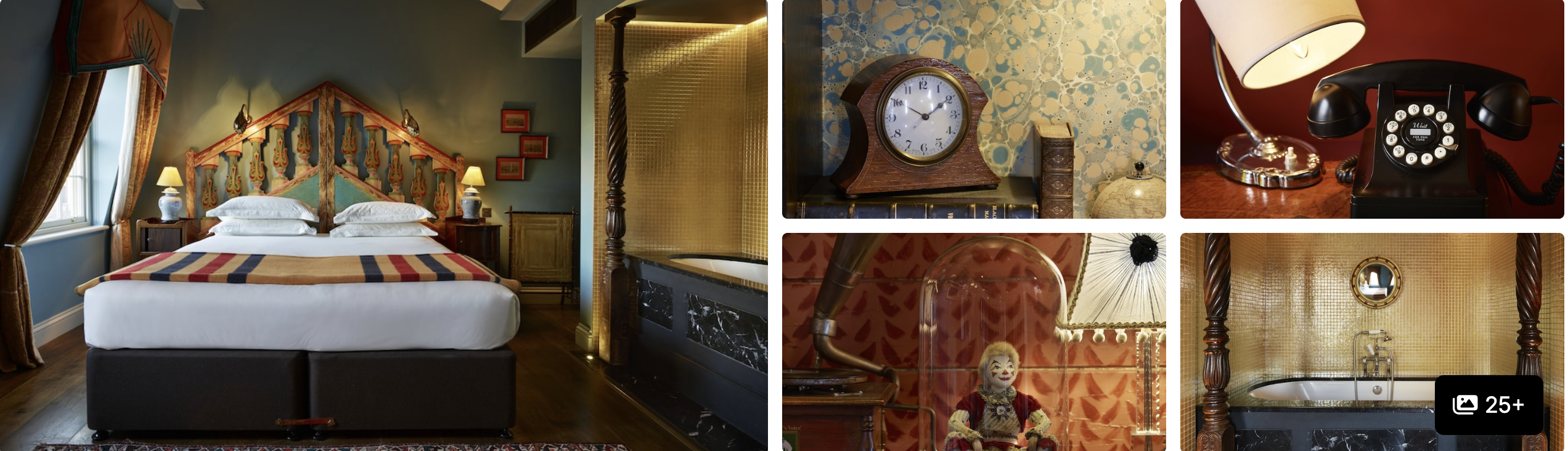 Photos of The Zetter Hotel, London: ornate guest room, vintage clock, bedside lamp and decor details