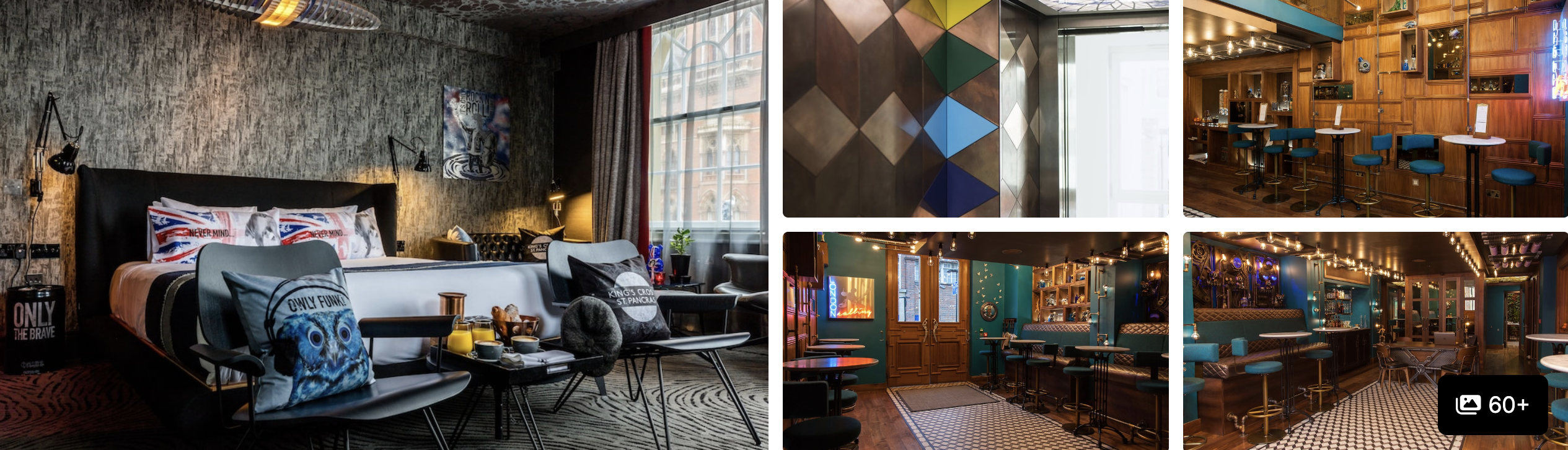 Photos of The Megaro, London: eclectic guest room with Union Jack pillows, colorful bar and lounge interiors