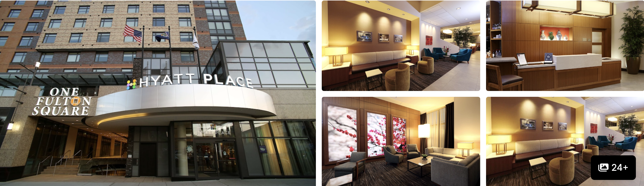 Photos of Hyatt Place Flushing LaGuardia Airport: One Fulton Square entrance, lobby lounge and reception areas