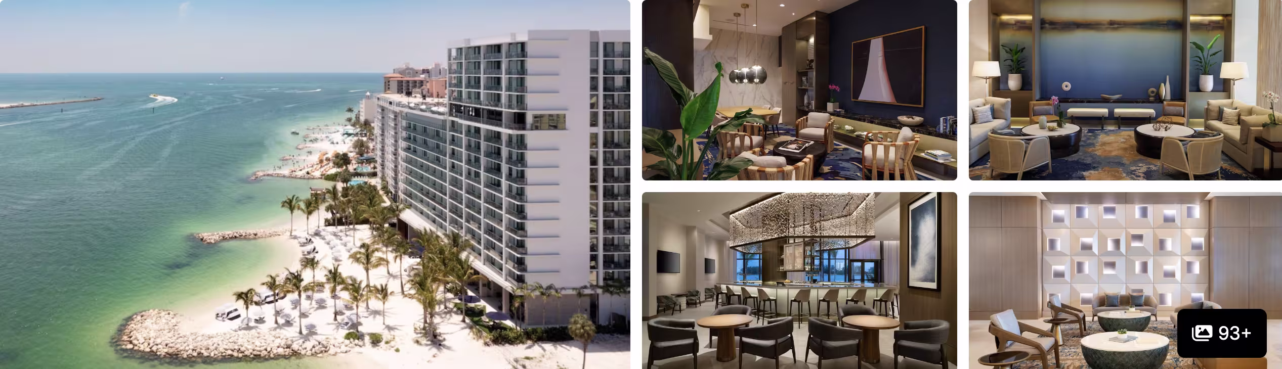 Photos of Sandpearl Resort on Clearwater Beach: aerial beachfront view, oceanfront balcony, pool deck and guest suite
