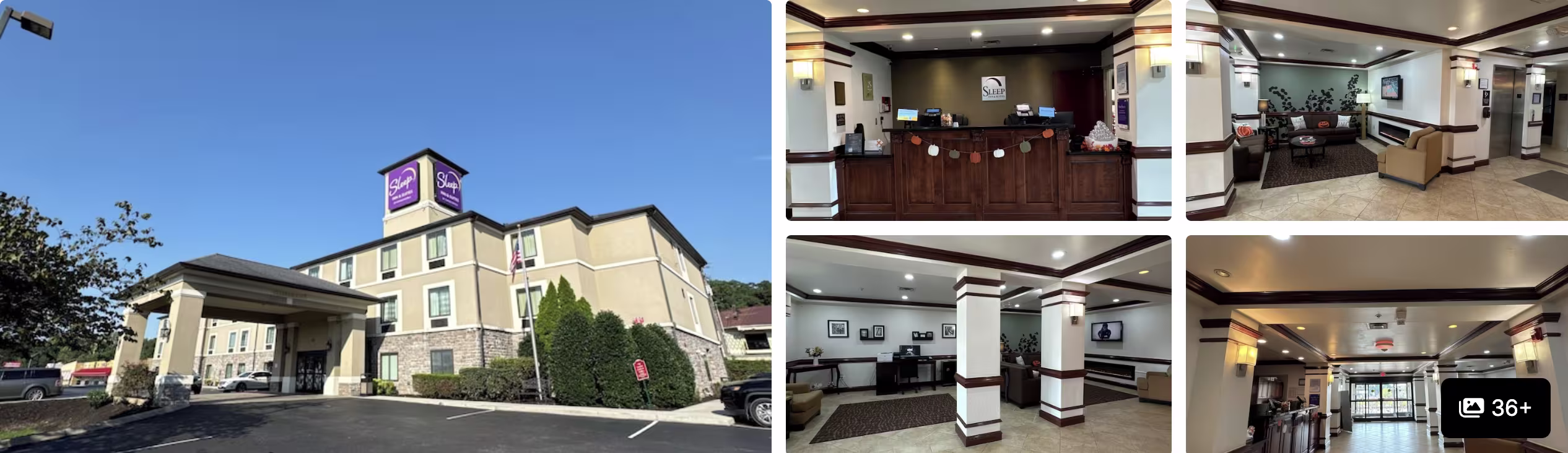 Photos of Hampton Inn and Suites Manchester: lobby and breakfast area, lounge seating and guest room with two beds