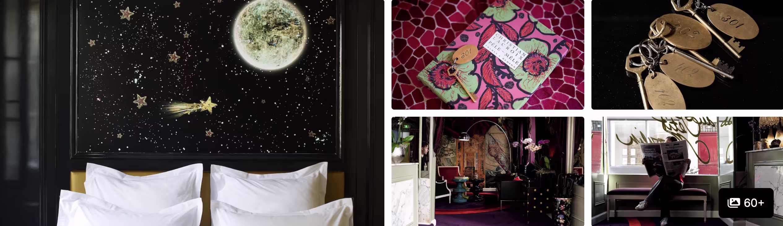 Photos of Hotel Lutetia, Paris: starry mural headboard, mosaic decor, branded keys and lounge
