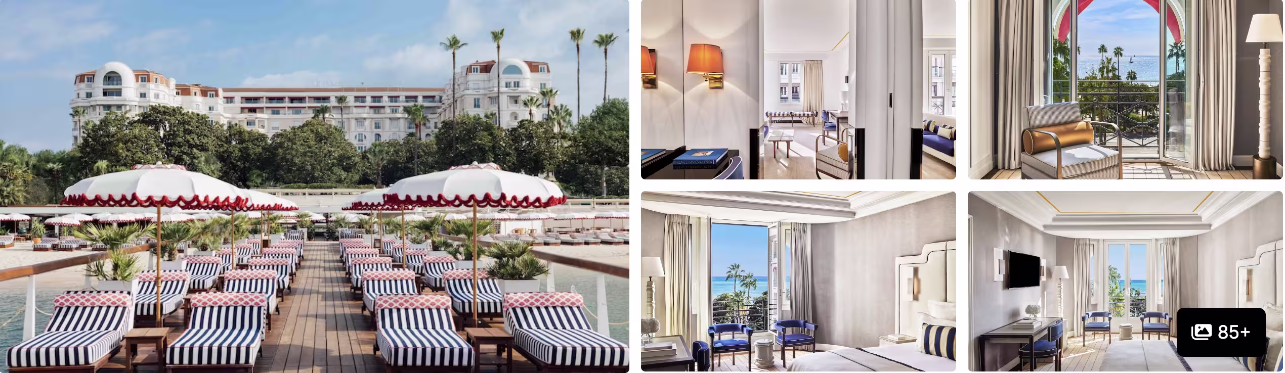 Photos of Carlton Cannes, A Regent Hotel: striped beach loungers by the pool, suites with sea-view balconies and elegant interiors