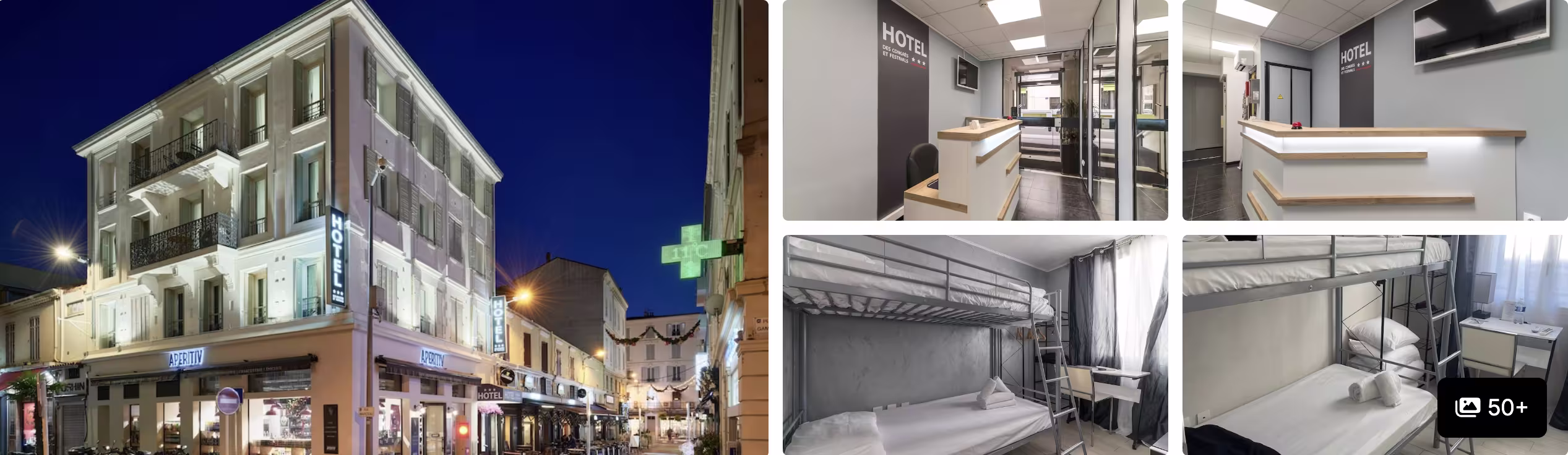 Photos of Staybridge Suites Cannes Centre: corner building at night, front desk, suites with beds and seating areas
