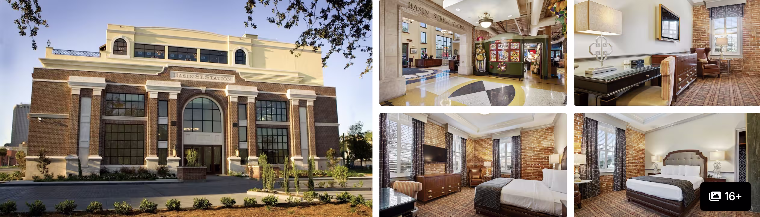 Photos of Hotel Monteleone, New Orleans French Quarter: brick facade, classic guest room and brick-walled loft rooms