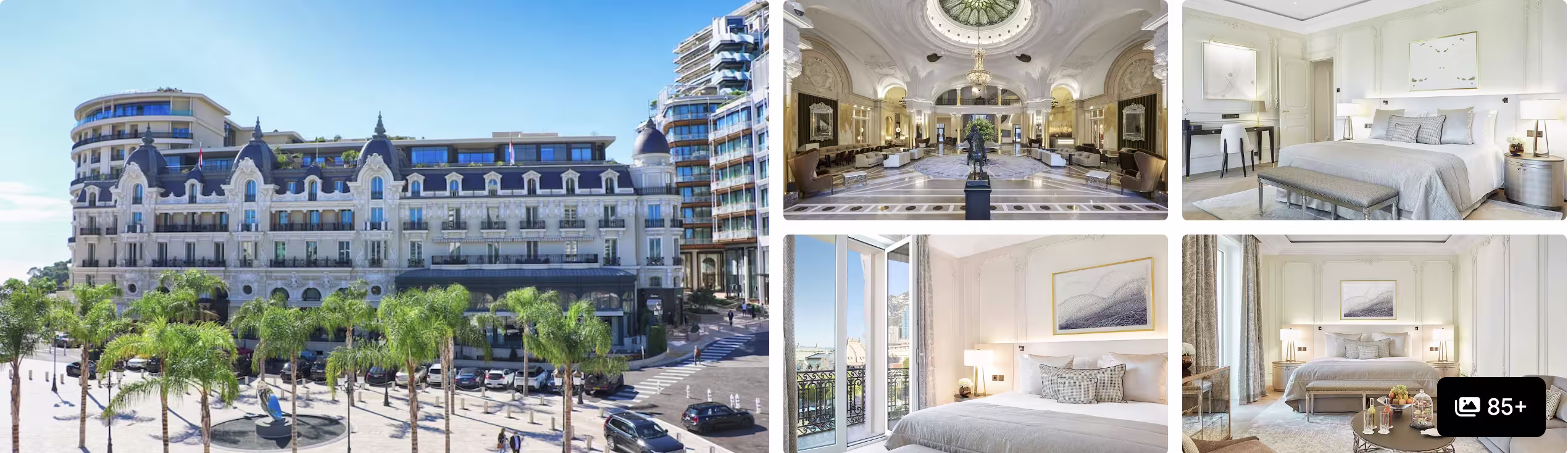 Photos of Hotel de Paris Monte-Carlo: Belle Epoque facade, domed lobby, and elegant white guest rooms