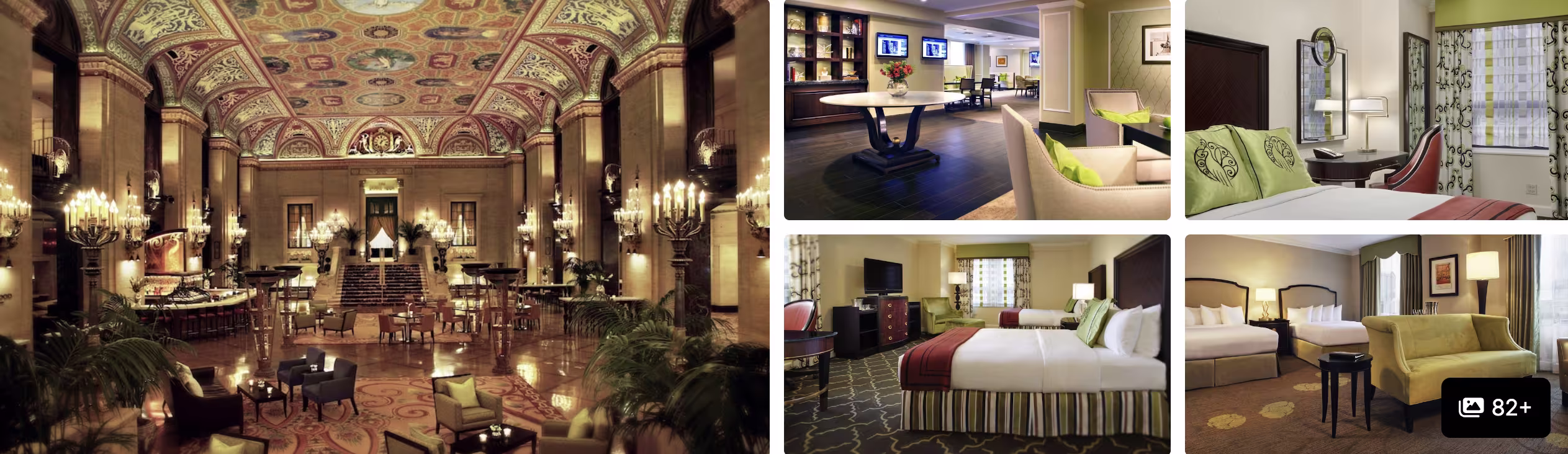 Photos of Fairmont Chicago, Millennium Park: ornate frescoed lobby, library lounge and guest rooms