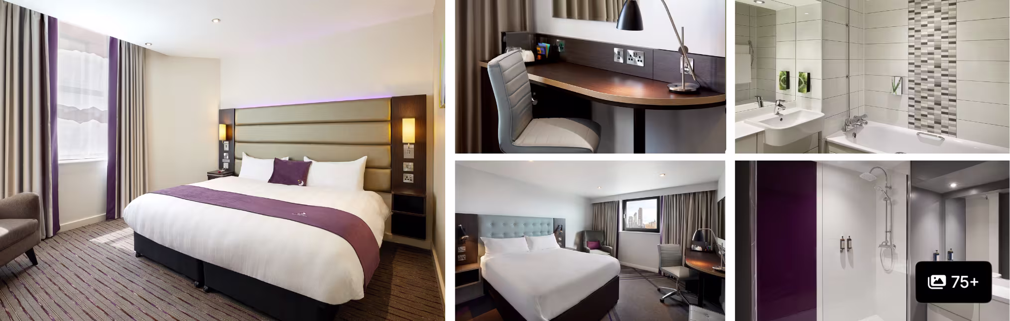Photos of Antoinette Hotel Wimbledon: purple-accented guest room, work desk, bathroom and twin room