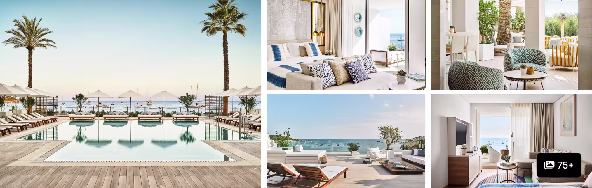 Photos of an Ibiza Town and Talamanca Bay hotel: seaside infinity pool, coastal guest rooms and beachfront loungers