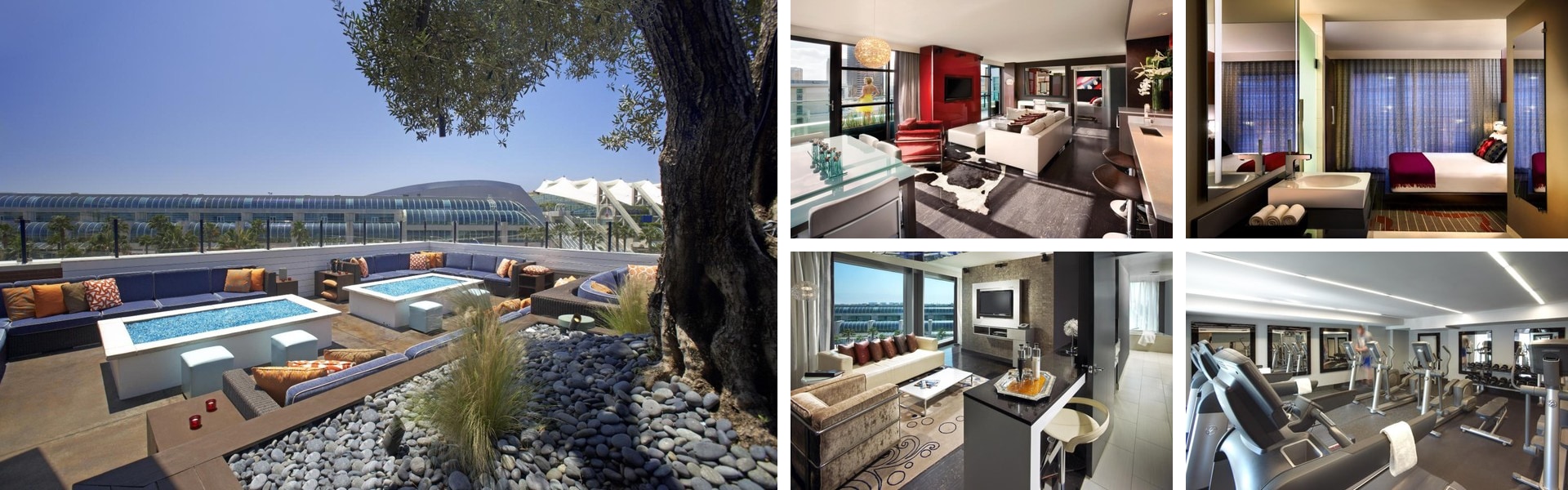 Photos of Hard Rock Hotel San Diego: rooftop pool lounge, bold modern suites, bay-view room and fitness center