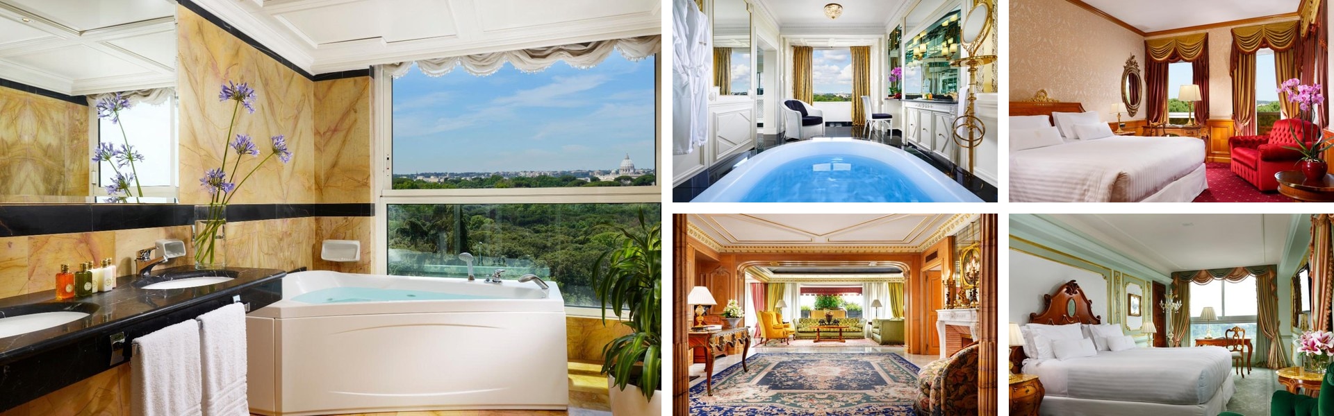 Photos of Parco dei Principi Grand Hotel & Spa Rome: marble bathroom with jacuzzi and park view, plus ornate classic suites