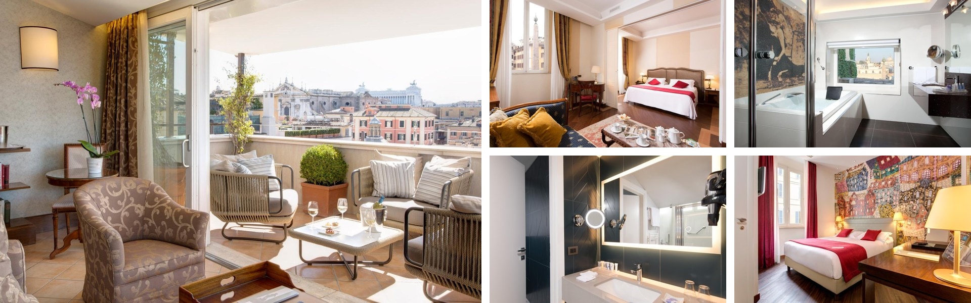 Photos of Hotel Nazionale Rome: suite balcony overlooking the city, classic guest rooms, marble bathroom and lounge seating