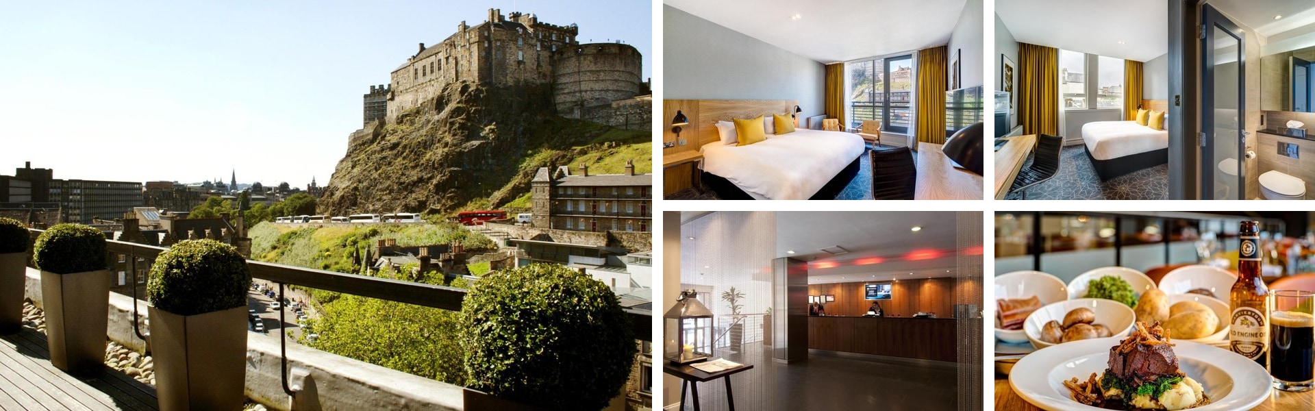 Photos of Apex Grassmarket Hotel Edinburgh: terrace view of Edinburgh Castle, modern rooms and restaurant plate