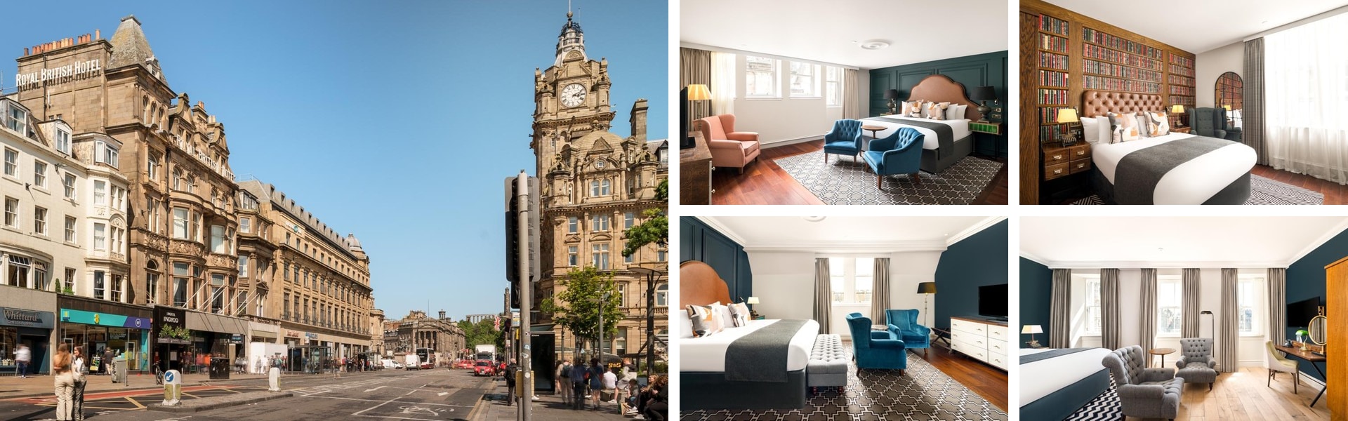 Photos of Hotel Indigo Edinburgh Princes Street: sunny city street view, library-style and contemporary bedrooms