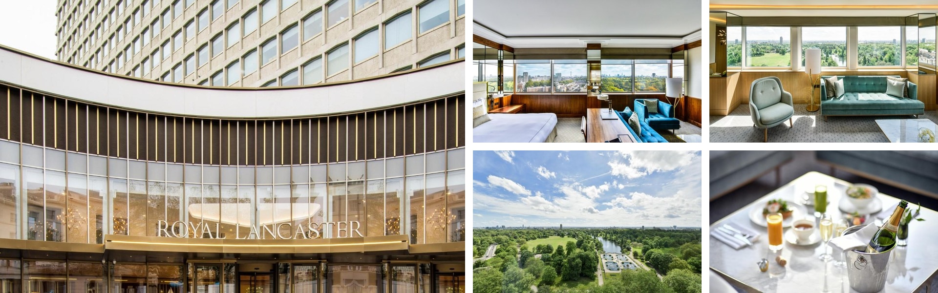 Photos of Royal Lancaster London: curved glass facade, Hyde Park-view suites, aerial park view and in-room dining service