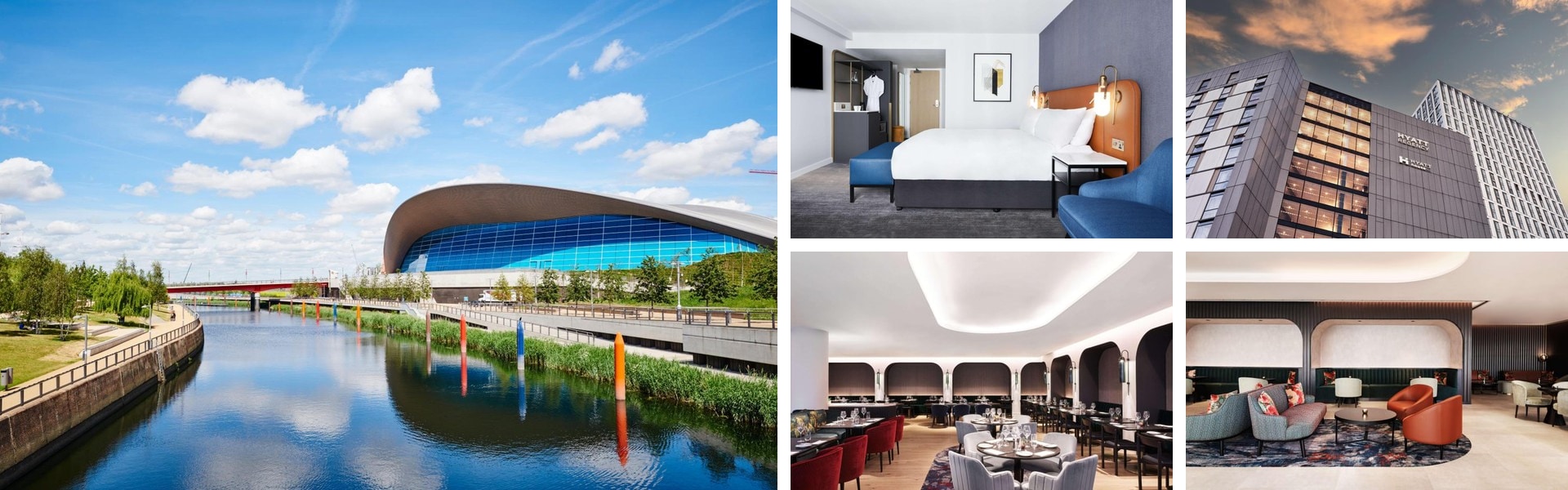 Photos of Hyatt Regency London Stratford: waterside view of the aquatics centre, guest rooms, tower exterior and lounge