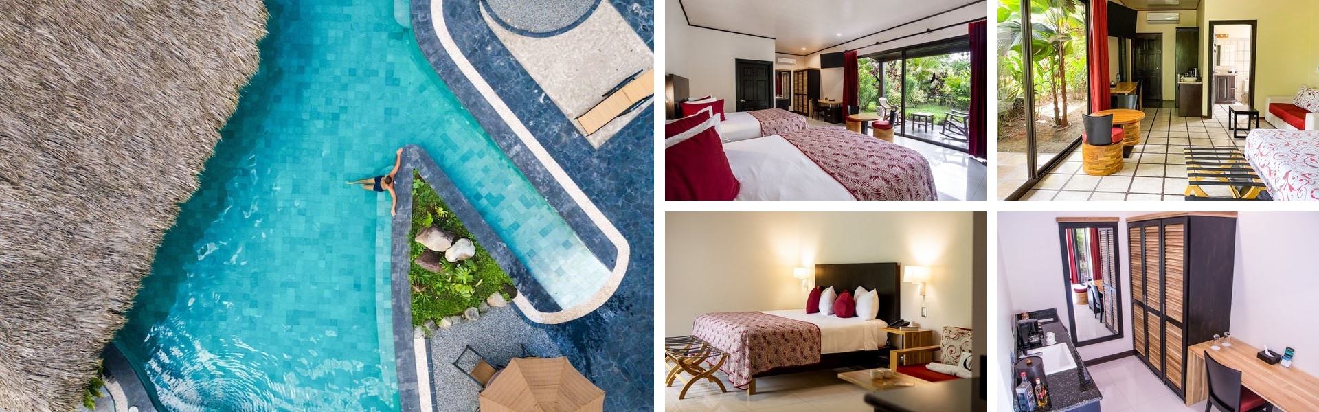 Photos of Arenal Manoa Hot Springs Resort, La Fortuna: aerial tiled pool, garden-view guest rooms and bathroom